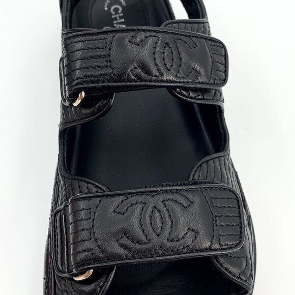 Chanel Black Leather Double Strap Sandals Made In Italy Size 36.5 - Picture 9 of 9